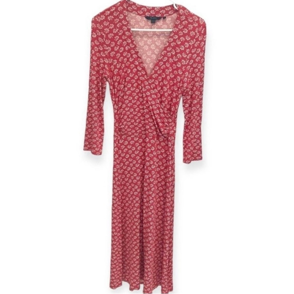 Boden red and white floral print jersey knit midi dress size 8R